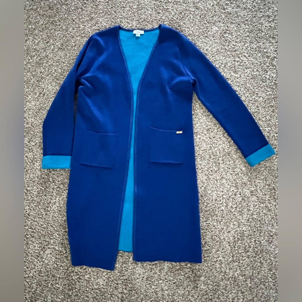 Calvin Klein Blue Long Open Front Sweater Cardigan